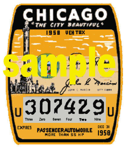 (image for) 1958 Illinois tax/inspection sticker CHICAGO